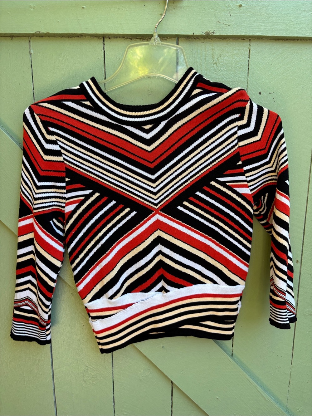 Striped Chevron Knit Top - Red, Black & White